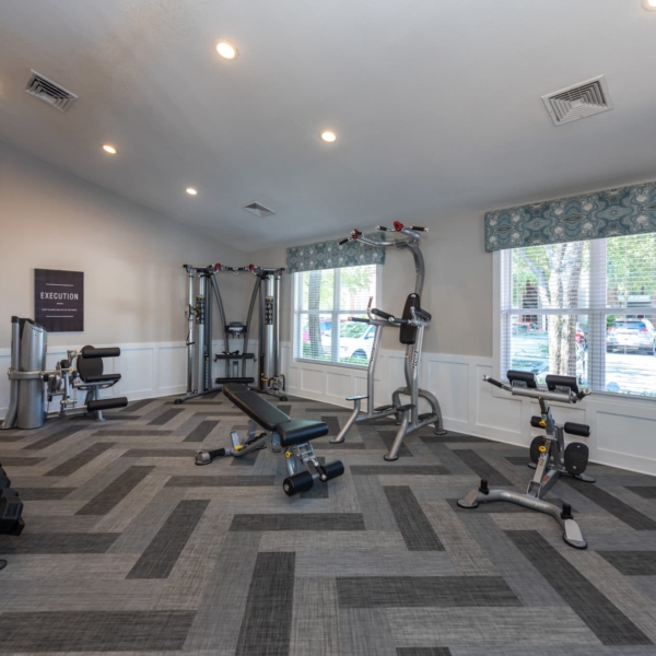 Fitness center with bright windows